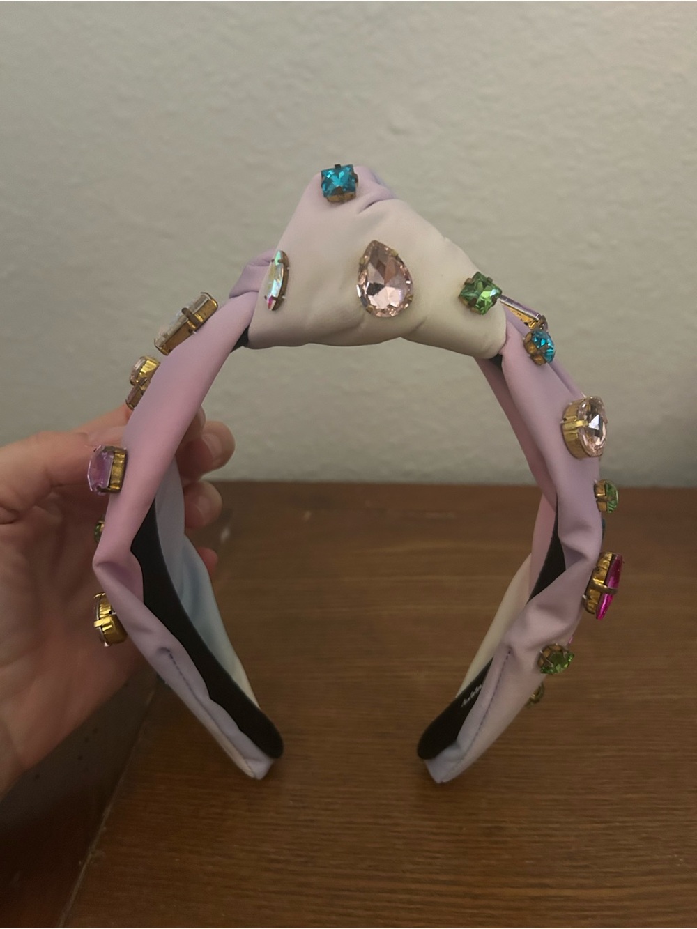Embellished Pink & Cream Knotted Headband with Multicolor Gems